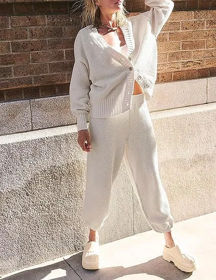 Soft Ribbed Knit Cardigan Set